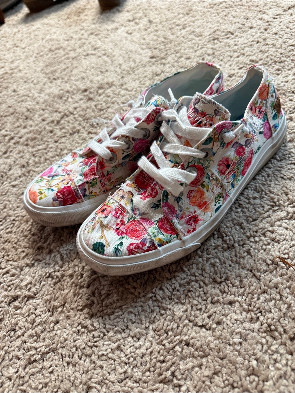 Blowfish White Canvas Sneakers with Pink & Green Floral Print